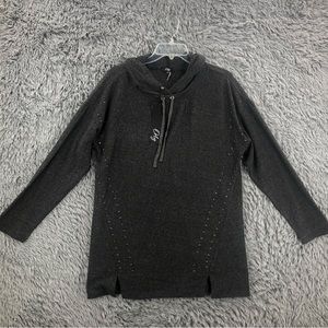 Orly Pullover Hoodie Womens Large NWT Grey Studded Hooded Top
